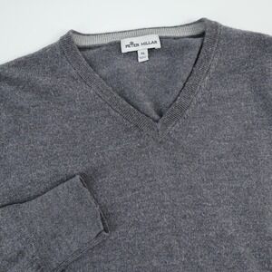 Peter Millar Merino Wool‎ Silk Blend Gray V Neck Sweater Pullover Mens XL